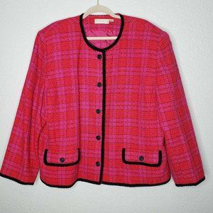 Elisabeth Liz Claiborne Woven Pink Red Jacket Blaz